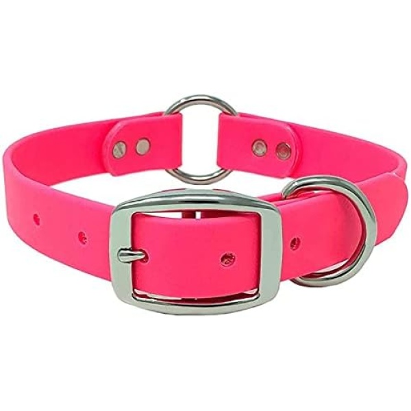 Regal Dog Products Medium Pink Waterproof Dog Collar with Heavy Duty Center Ring, Double Buckle & D Ring | Vinyl Coated, Custom Fit, Adjustable Pet Collars | Other Sizes for Puppy Small & Large Dogs