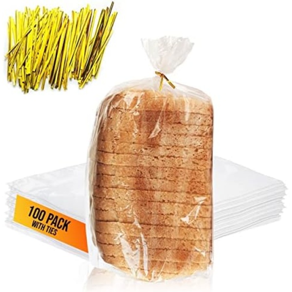 Reusable Plastic Bread Bags for Homemade Bread - 100 Pack Clear Bread Bag with Ties For An Airtight Moisture-free Preservation and Storage- Bread Loaf Bags for Home Bakers and Bakery Owners