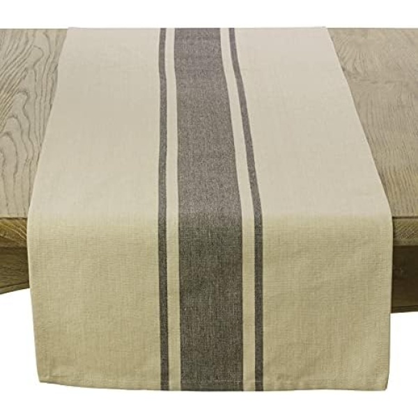 SARO LIFESTYLE Cotton Table Runner with Banded Design, 16" x 90", Natural