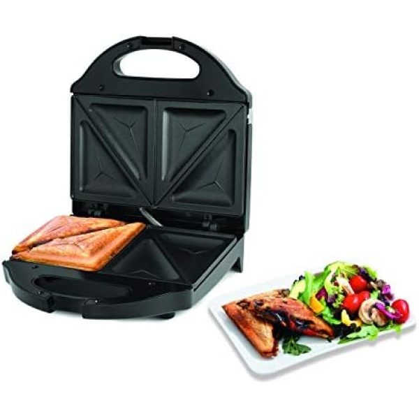 Salton Pocket Sandwich Maker, Toaster and Electric Panini Grill with Non-Stick Cooking Surface, Makes 2 Sandwiches with Pre-Cut Edges, Indicator Lights, Cord Wrap and Upright Storage, Black (SM1068BK)