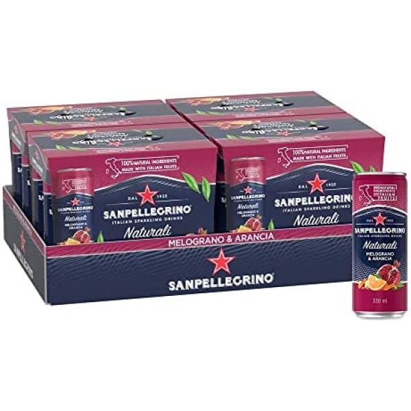 San Pellegrino Naturali Italian Sparkling Drink Melograno & Arancia, Orange and Pomegranate, 330 mL Can, 24 Cans Total