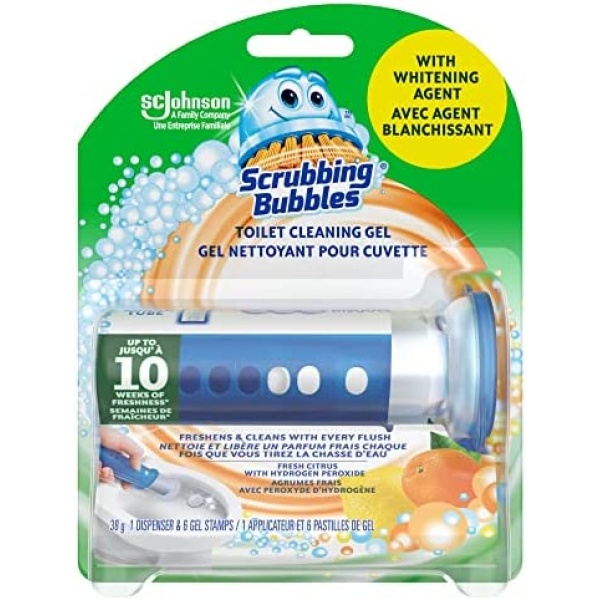 Scrubbing Bubbles Fresh Gel Toilet Cleaning Stamp, Citrus Scent, Dispenser with 6 Gel Stamps