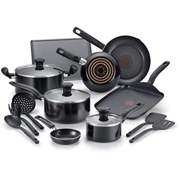 T-Fal Culinaire Non-Stick Aluminum, 16 Piece Pots and Pans Cookware Set, Dishwasher & Oven Safe, PFOA Free, Stainless (B058SG74)