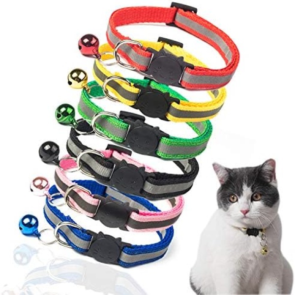 TCBOYING Breakaway Cat Collar with Bell, Mixed Colors Reflective Cat Collars - Ideal Size Pet Collars for Cats or Small Dogs