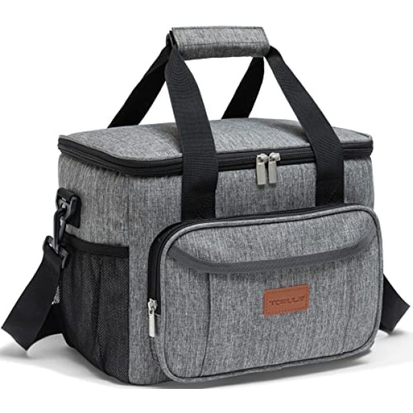 TOMULE Insulated Lunch Bag for Men Women - 24-Can Large Leakproof Lunch Box - Easy Clean Reusable Cooler Bag - Soft Lunch Kits with Shoulder Strap (15L, Gray)