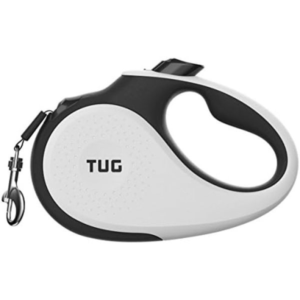 TUG 360° Tangle-Free Retractable Dog Leash for Up to 50 kg Dogs | 5 m Strong Nylon Tape/Ribbon | One-Handed Brake, Pause, Lock (Large, White)