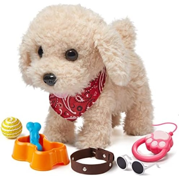 TUMAMA Electronic Dog Toy Pet ,Remote&Voice Control Interactive Plush Puppy Toy with Walking,Barking,Shaking Tail,Pretend Dress Up Realistic Stuffed Robot Dog for Age 2 3 4 5 Girls Kids