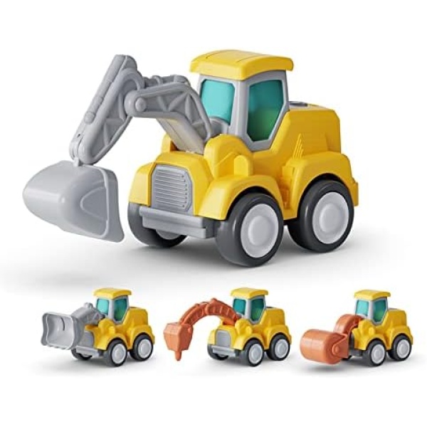 Toddler Toy Cars Construction Trucks - Kids Toys Pull Back Cars, Press and Go Toy Cars for Kids 3-5 Boys Girls, ABS Play Vehicles Excavator Toy Set - 4 pcs