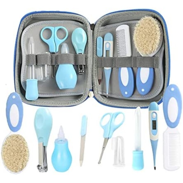 VolksRose Baby Grooming Kit, 9 in 1 Baby Safety Care Kit, with Baby Brush Comb Nail Clipper Nail File Finger Toothbrush Scissors etc, Nursery Health Care Set for Newborns Infant Boys Girls