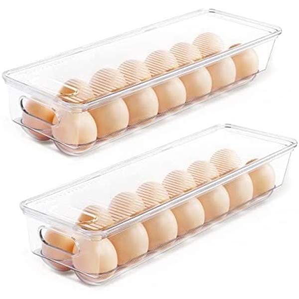 Vtopmart 2 Pack Egg Holder for Fridge, 14 Eggs Stackable Plastic Egg Tray with Lids, Egg Storage Container for Fridge(14 Eggs/2 PCS)