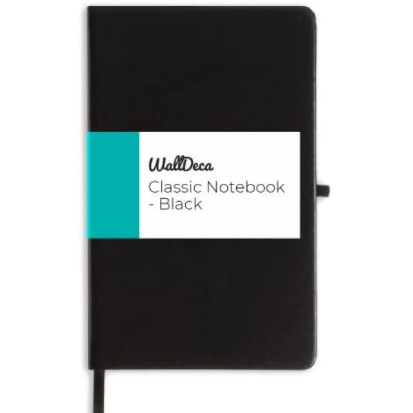 WallDeca Classic Lined Notebook Journal, Hard Cover, 240 Pages, Ruled 8.25 x 5 inches, Ivory 80 GSM Paper | School, Business, College, Notes, Journaling (Black)