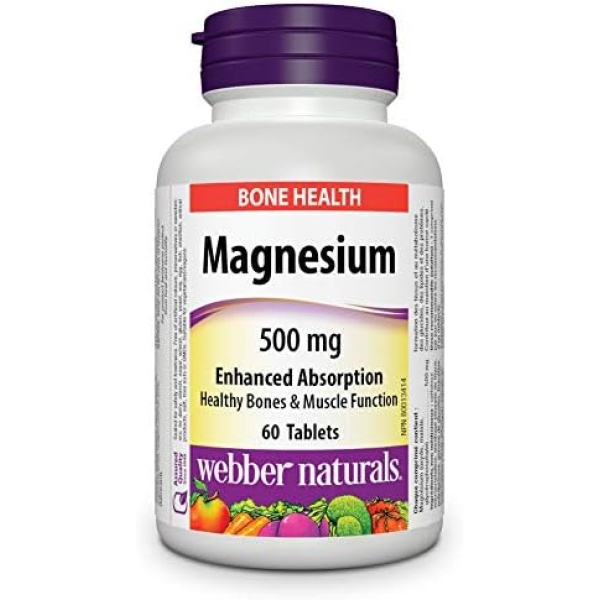 Webber Naturals Magnesium 500 mg, 60 Tablets, Enhanced Absorption Mineral, Supports Bone and Muscle Functions, Vegan