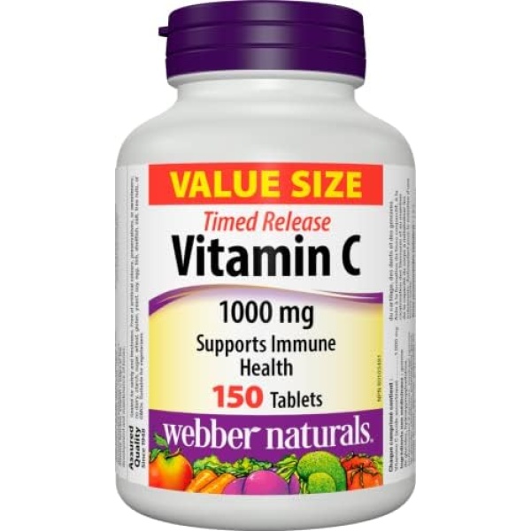 Webber Naturals Vitamin C Timed Release 1,000 mg, 150 Tablets, For Bones, Teeth, Immune and Antioxidant Health, Vegetarian