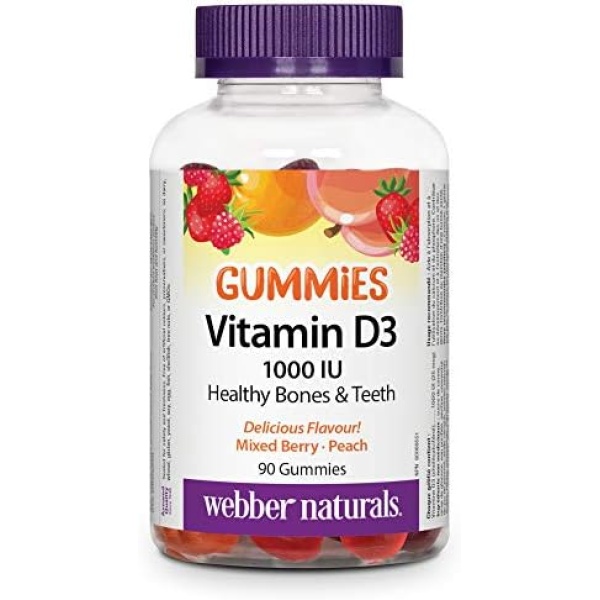 Webber Naturals Vitamin D3 1,000 IU, 90 Gummies, For Healthy Bones, Teeth, and the Maintenance of Good Health, Gluten and Diary Free, Non-GMO