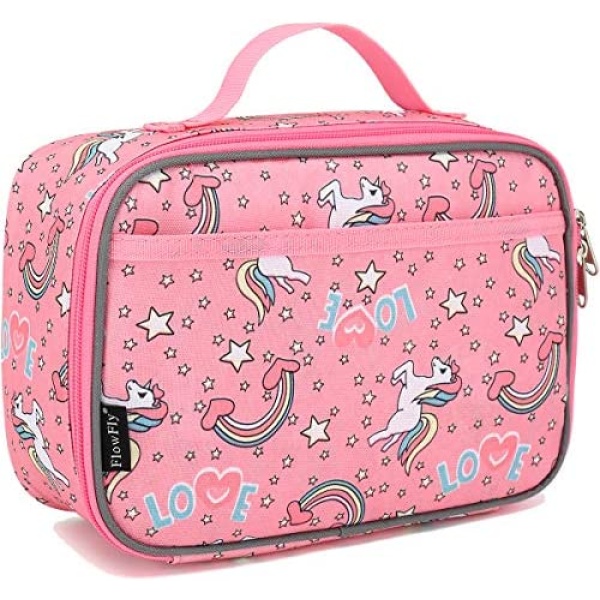 FlowFly Kids Lunch Box Insulated Soft Bag Mini Cooler Back to School Thermal Meal Tote Kit for Girls, Boys,Women,Men, Unicorn