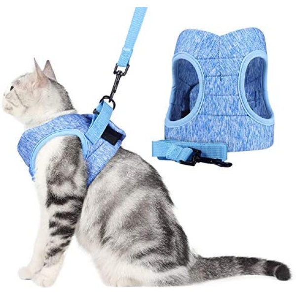 WD&CD Cat Harness and Leash Set, Escape Proof Cat Harness Adjustable Soft Cat Walking Jackets with Retractable Cat Leash for Pet Puppy, Blue-Medium