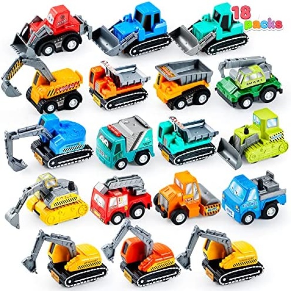 18 Piece Pull Back Car Assorted Mini Truck Model Car, Friction Powered Race Cars Vehicle Set for Toddlers, Boys, and Girls’ Educational Pretend Play