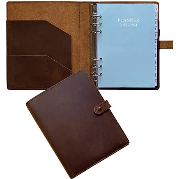 2022-2023 Weekly Planner - Genuine Leather Binder Planner for Men and Women, Inner Pockets and Pen Holder, Refillable