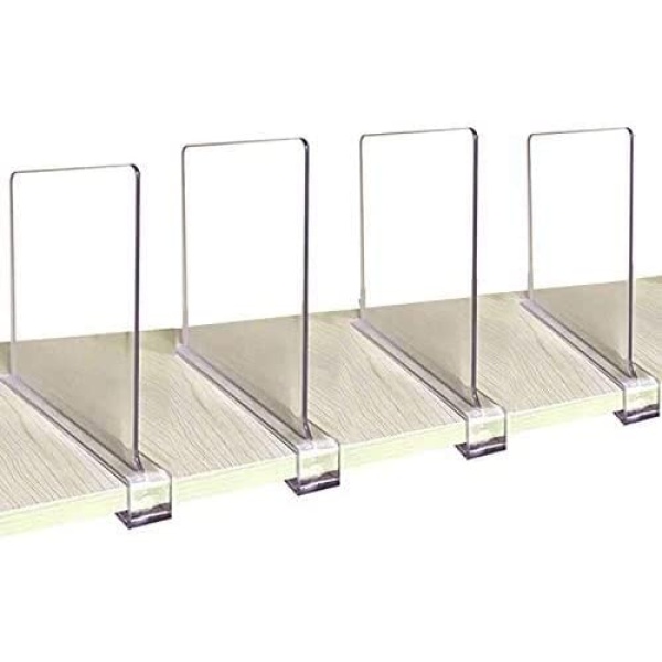 4 PCS Clear Shelf Separators, Acrylic Shelf Dividers for Closets,Wood Shelf Dividers,Perfect for Clothes Organizer and Bedroom Kitchen Cabinets Shelf Storage and Organization