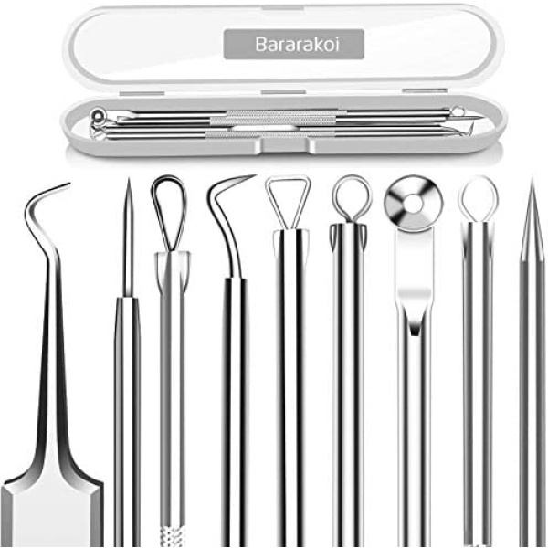 5PCS Blackhead Remover Comedone Extractor, Curved Blackhead Tweezers Kit, Professional Stainless Pimple Acne Blemish Removal Tools Kit