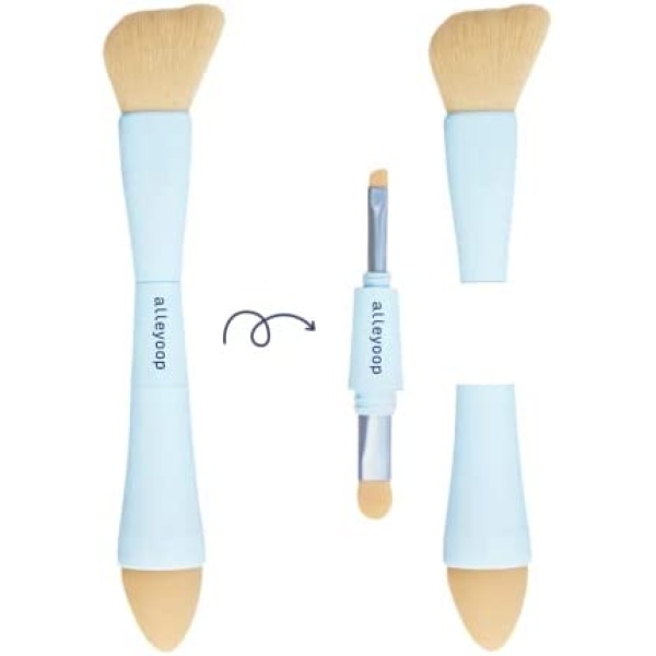 ALLEYOOP Multi-Tasker 4-in-1 Makeup Brush – All-in-One Sponge, Eyeshadow, Eyebrow, Liner & Blush Blending for Foundation, Concealer, Powder Buildable Coverage Vegan, Dual-Ended Travel-Friendly