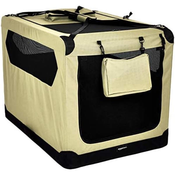 Amazon Basics Premium Folding Portable Soft Pet Dog Crate Carrier Kennel - 42 x 31 x 31 Inches, Khaki