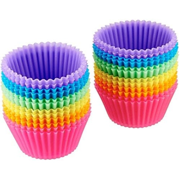 Amazon Basics Reusable Silicone Baking Cups, Muffin Liners - Pack of 24, Multicolor