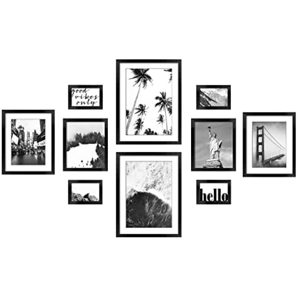 ArtbyHannah Black Gallery Wall Frame Set, Large Picture Frame Set for Wall Art Decor with Decorative Classic Landscape Art Prints, 10 Pack-Multi Size