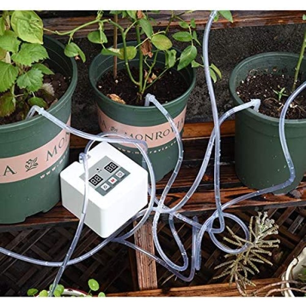 Automatic Drip Irrigation Kit, Self Watering System with Timer and USB Charging for Deck, Patio, Garden, Vegetable Gardens or Potted Plants, DIY 30-Day Programmable Water Timer for 8 pots flowers