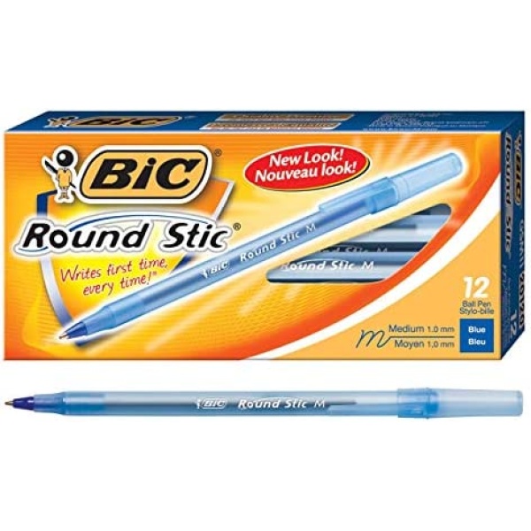 BIC Round Stic Xtra Life Ballpoint Pen, Medium Point (1.0mm), Blue, For Smooth & Comfortable Writing, 12-Count