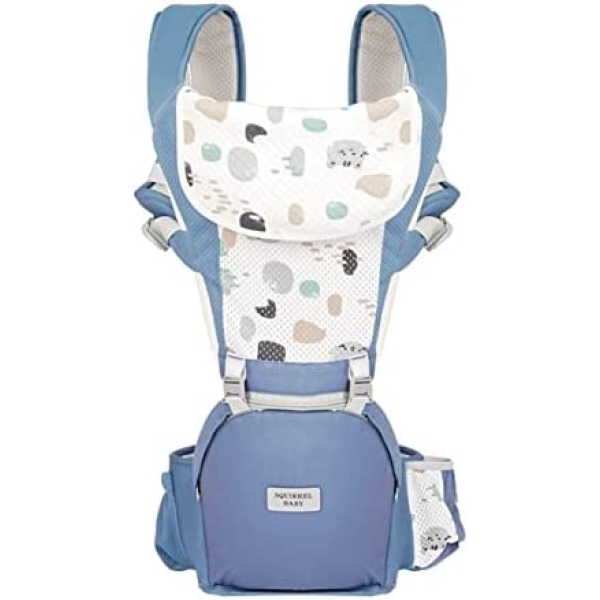 Baby Carrier Waist Stool Hip Seat For Newborn to Toddler with Adjustable Strap, Storage Pocket and Drool Bibs, Comfort Mesh for Baby 4-20 KG (Blue)