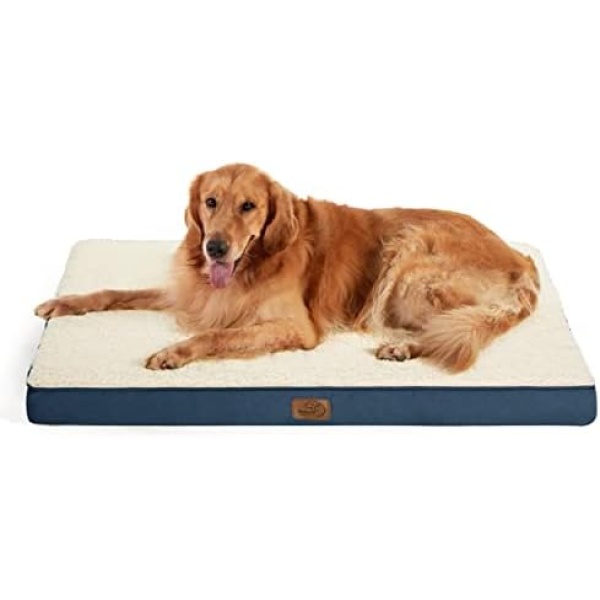 Bedsure Extra Large Dog Bed - Orthopedic Dog Beds with Removable Washable Cover for Extra Large Dogs, Egg Crate Foam Pet Bed Mat, Suitable for Dogs Up to 100 lbs, Denim Blue