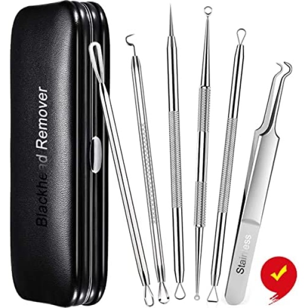 Blackhead Remover Tools, Blackhead Extractor, 6 Pack Pimple Popper Tool Kit for Blackhead, Whitehead, Pimple, Acne, Zit, Comdone, Pores, Fat Granules, Blemishs on Nose, Face - with Organized Case