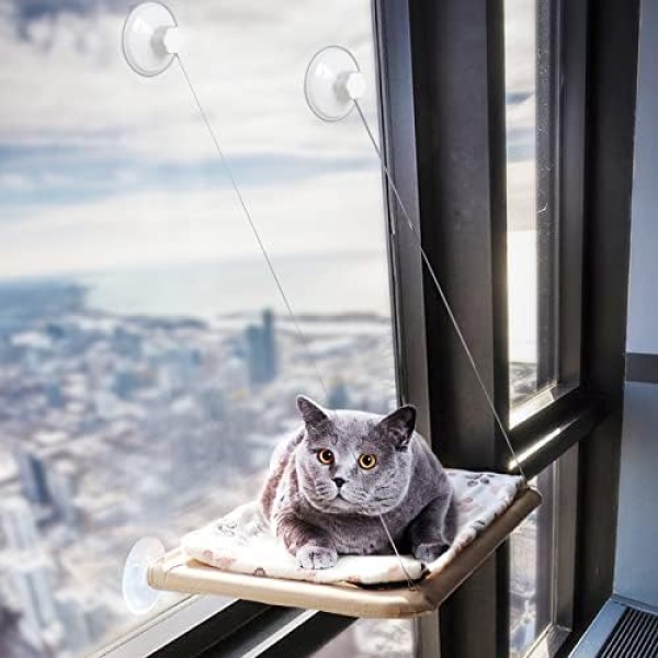 Cat Hammock Window Bed with 4 Strong Suction Cups Window Perches for Pet Kitten Window Seat Include A Cute Cat Paw Print Blanket