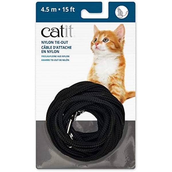 Catit Nylon Cat Tie-Out, 15-Feet, Black