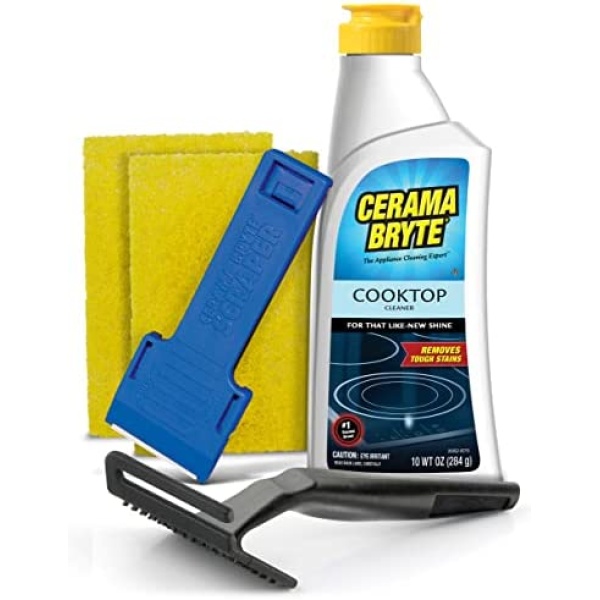 Cerama-Bryte-Cooktop-Cleaning-Kit,-10-oz-Cooktop-Cleaner,-2-Cleaning-Pads-&-POW-R-Grip-Pad-Tool,-and-Scraper,-Heavy-duty-Cleaning,-Non-Scratch,-For-Smooth-Top-Cooking-Surfaces-and-More,-Biodegradable