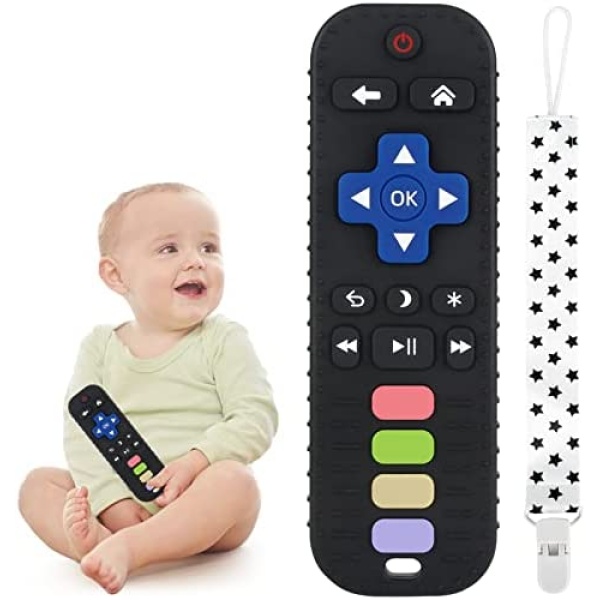 Chuya Baby Teether Toy Chew Toy for Babies 3-24 Months TV Remote Control Shape Teething Relief Baby Toys for Infants (Black)