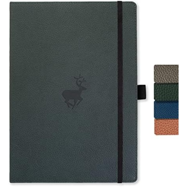 Dingbats - Wildlife Squared Extra Large Notebook, Green Deer, A4 - Hardcover - Cream 100gsm Ink-Proof Paper - Includes Elastic Closure & Bookmark