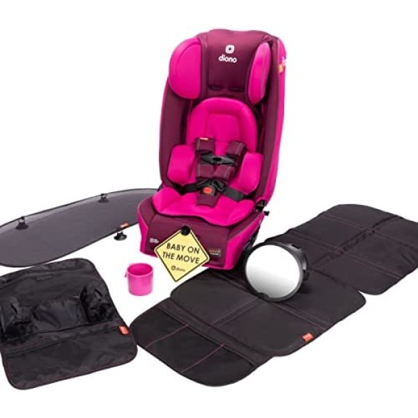 Diono Radian 3RXT Bonus Pack, 4-in-1 Convertible Car Seat, Extended Rear and Forward Facing, 10 Years 1 Car Seat, Slim Fit 3 Across, with 6 Accessories Inc. Baby Car Mirror, Car Seat Protector, Purple