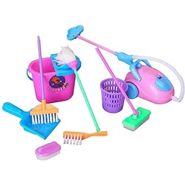 E-TING Doll Housework Cleaning Supplies Tools Set Dollhouse Furniture Decoration Accessories for 7 - 11.5 inch Dolls Accessories,Miniature Mop Dust Pan, Brush, Broom, Bucket