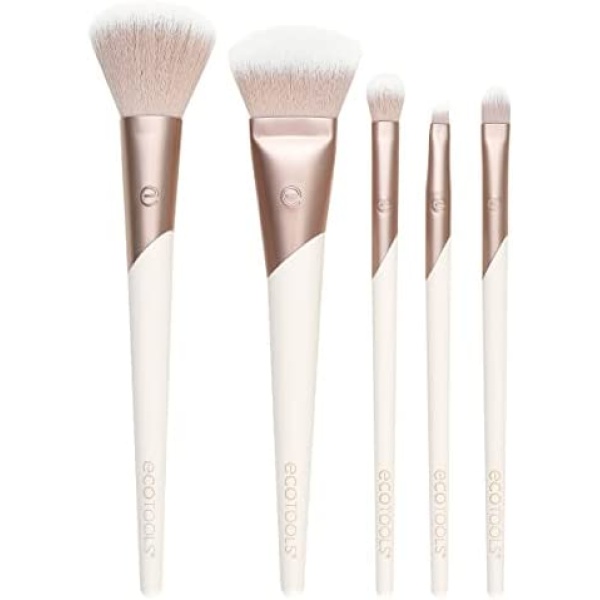 EcoTools Luxe Natural Elegance Professional Face Makeup & Foundation Brush Set, Premium Brush Kit For Face, Cheek, & Eye Makeup, Synthetic Makeup Brushes, Vegan & Cruelty-Free, 5 Piece Set