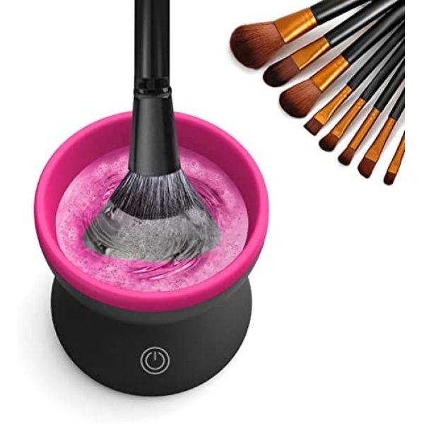 Electric Makeup Brush Cleaner Machine - Alyfini Portable Automatic USB Cosmetic Brush Cleaner Tools for All Size Beauty Makeup Brushes Set (Black)