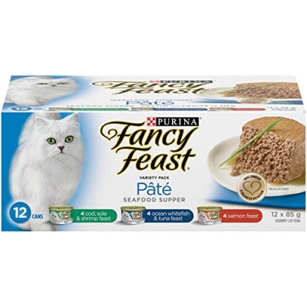 Fancy Feast Wet Cat Food, Seafood Supper Pâté Variety Pack 85 g Cans (12 Pack)