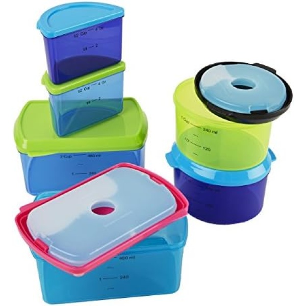 Fit & Fresh Kids' Reusable Lunch Container Kit with Ice Packs, 14-Piece Set, BPA-Free