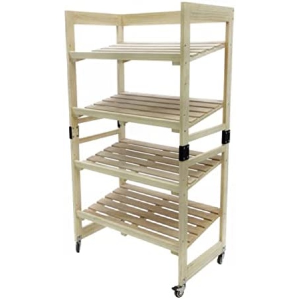 FixtureDisplays? 4-Tier Bakery Bread Rack with Angled Shelves Wooden Display Rack Bread Store Rack 30X18X55" 101143NEW