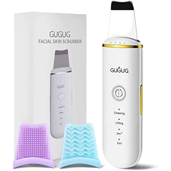 GUGUG Skin Scrubber Skin Spatula, Blackhead Remover Pore Cleaner with 4 Modes, Facial Scrubber Spatula, Comedones Extractor for Facial Deep Cleansing- 2 Silicone Covers Included