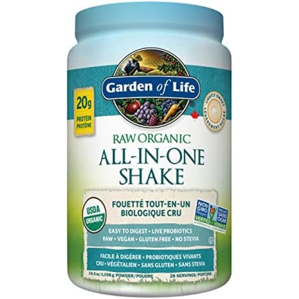 Garden Of Life Raw All-in-One Nutritional Shake, Lightly Sweet, 1038g. Packed with 20 grams of Certified Organic Plant Protein packed with incredible nutrition to help build lean muscle. Assists in the building of lean muscle when combined with regular training and a healthy balanced diet. Loaded with 44 Superfoods, 21 Whole Food Vitamins & Minerals