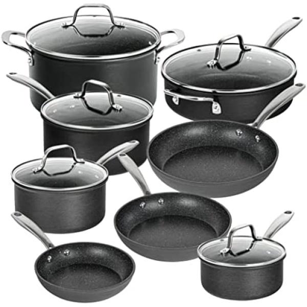 Granitestone Pro Pots and Pans Set Nonstick, 13 Pc Hard Anodized Kitchen Cookware Set with Nonstick Diamond & Mineral Coating, Stay Cool Handles, Metal Utensil Oven & Dishwasher Safe, 100% Toxin Free