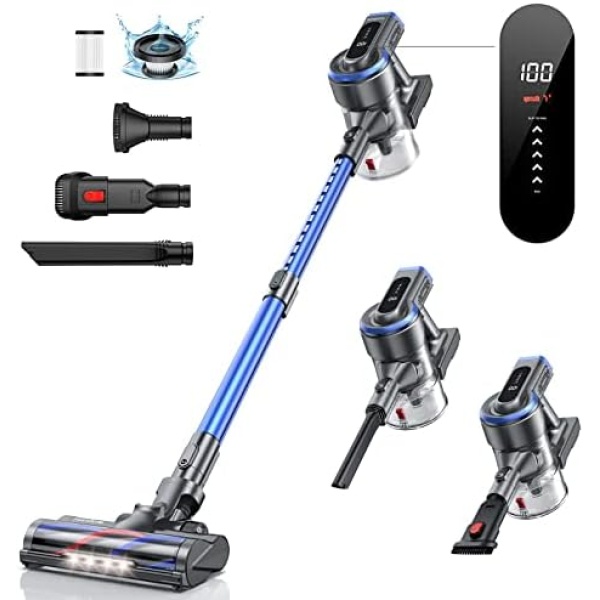 HONITURE Cordless Vacuum Cleaner, 33KPa 400W Powerful Suction Stick Vacuum with Sliding Touch Screen, Detachable Battery(55min Runtime), 4 in 1 Handheld Lightweight Vacuums for Floor Carpet Pet Stair