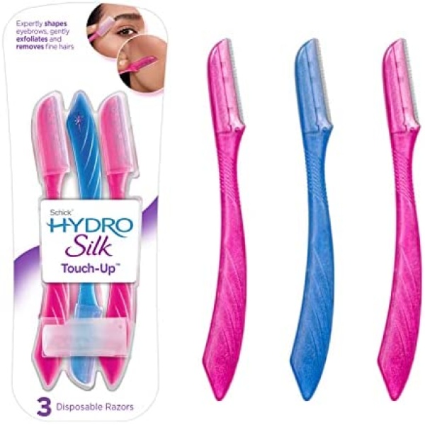 HYDRO SILK Schick Hydro Silk Touch-Up Multipurpose Exfoliating Dermaplaning Tool, Eyebrow Razor, and Facial Razor with Precision Cover, 3 Count (Packaging May Vary)